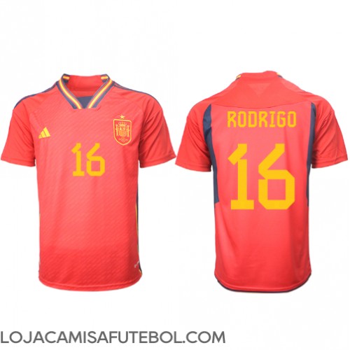 Camisa de Futebol Espanha Rodri Hernandez #16 Equipamento Principal Mundo 2022 Manga Curta